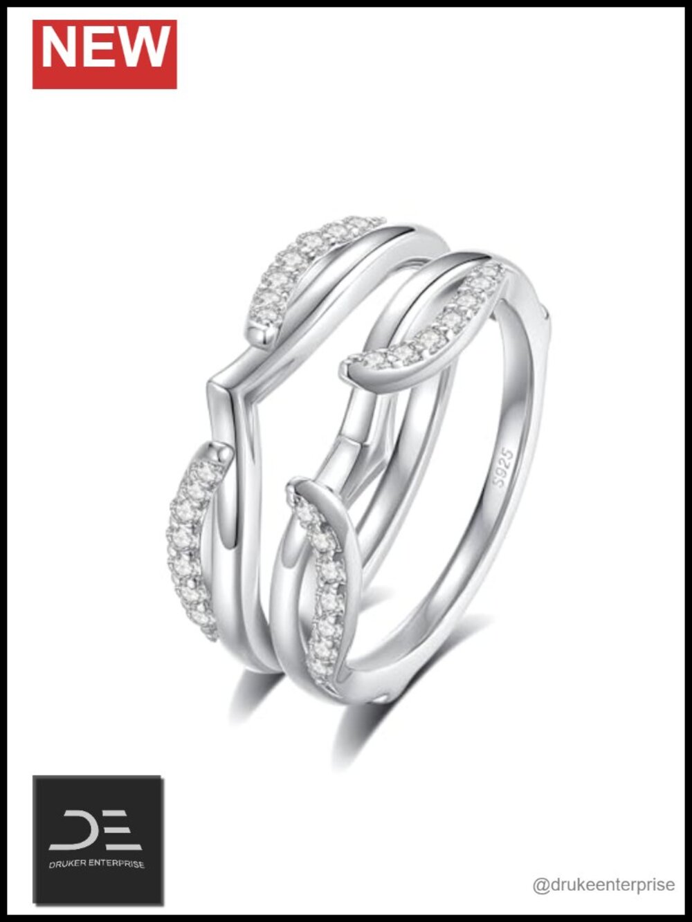 Moissanite Ring Enhancer 925 Sterling Silver 18K White Gold Plated Curved